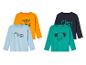 Quatre t-shirts à manches longues pour enfants avec des imprimés d'animaux, tels qu'un tigre, un crocodile et un éléphant.