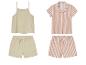 Pyjamas d'été : haut et short à pois, chemise et short rayés.