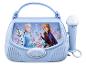 Une machine de karaoké Frozen bleue avec Elsa, Anna et Olaf.