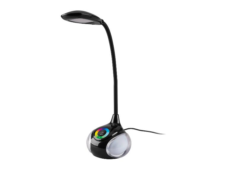 Lampe de bureau LED noire avec bras flexible et base lumineuse colorée