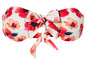 Un haut de bikini blanc avec un imprimé floral rouge et un nœud.