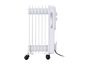 Un radiateur électrique blanc avec des roulettes