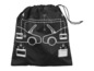 Sac à cordon noir avec une image de voiture et des instructions pour la batterie.