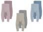 Trois ensembles de leggings bébé en rose, beige avec ours et bleu, avec taille élastique.