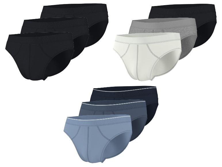 Lot de 9 slips en coton pour homme en noir, gris et bleu.