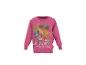 Sweat-shirt rose avec imprimé dinosaures et chiot, avec le texte « No dinos too big, no pups too small ».