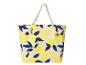 Sac fourre-tout en toile à imprimé citron jaune et bleu marine.