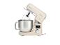 Un robot pâtissier beige Silvercrest avec un bol en acier inoxydable et un fouet.