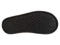 Le dessous d'une pantoufle noire à pois.