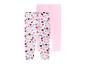Deux leggings pour filles, un à pois colorés et l'autre rose uni.