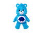 Ours en peluche bleu avec une expression boudeuse et un nuage sur le ventre