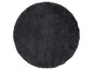 Tapis rond gris avec une texture pelucheuse.