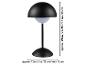 Lampe de table noire avec abat-jour en forme de champignon, 29 cm de haut et 12 cm de large.