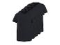 Cinq t-shirts noirs à manches courtes pour hommes avec col rond.