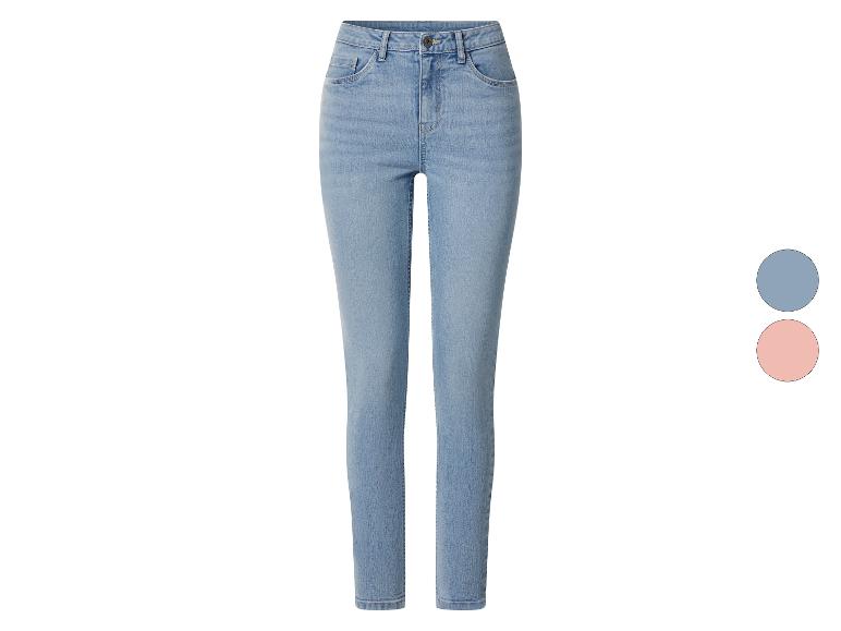 Jean skinny femme en denim bleu clair avec deux options de couleur.