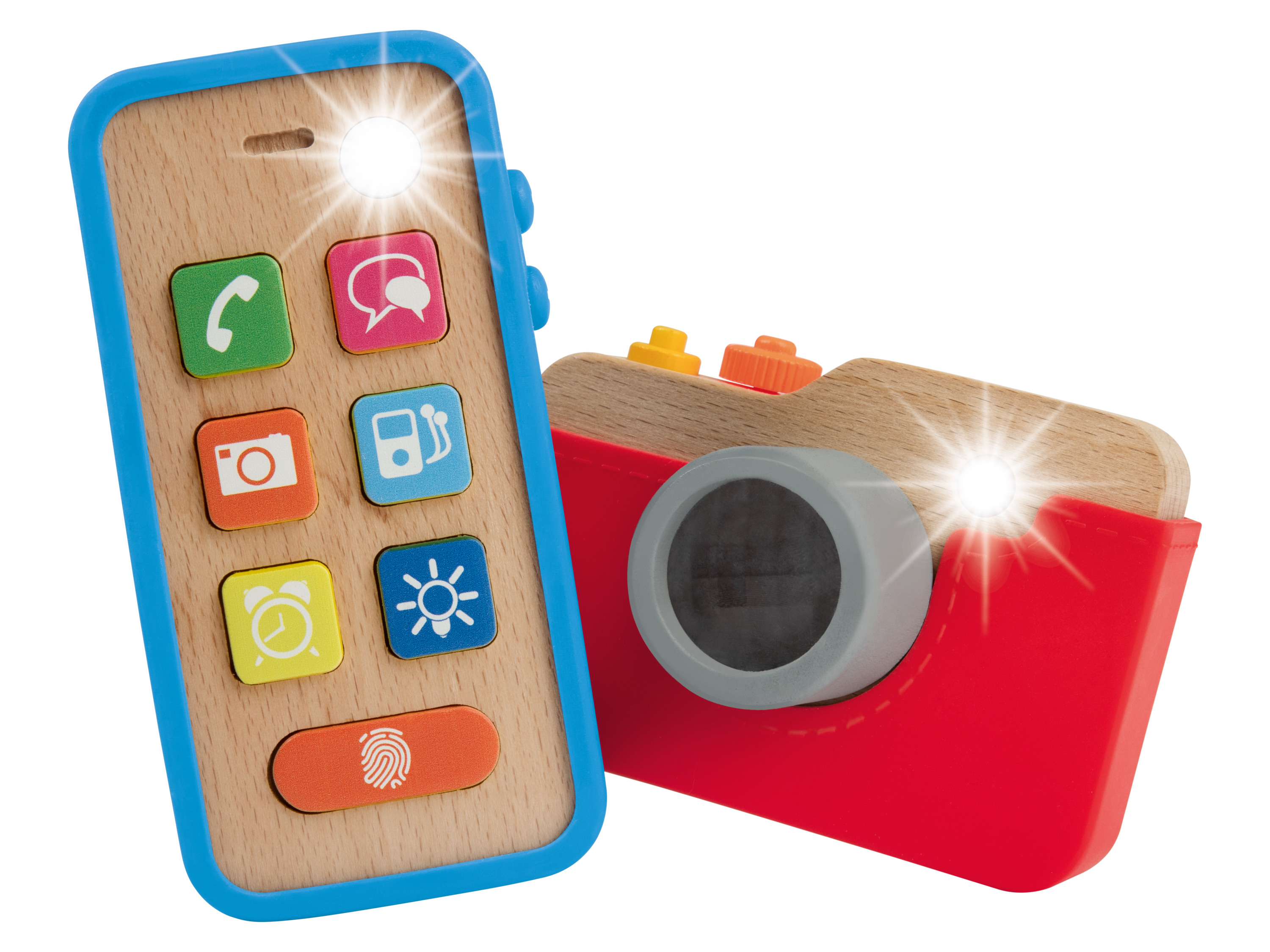 Playtive Smartphone et appareil photo en bois, avec effets lumineux et sonores