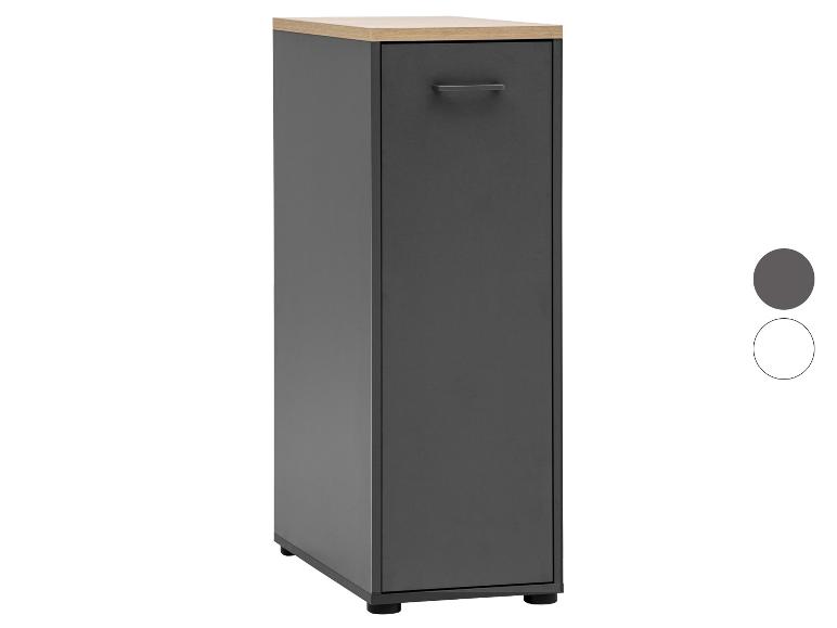 Meuble colonne gris avec plateau en bois