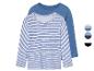 Deux t-shirts à manches longues, un à rayures et un bleu uni.