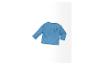 Un t-shirt bleu clair à manches longues pour bébé avec un dinosaure sur la poche.