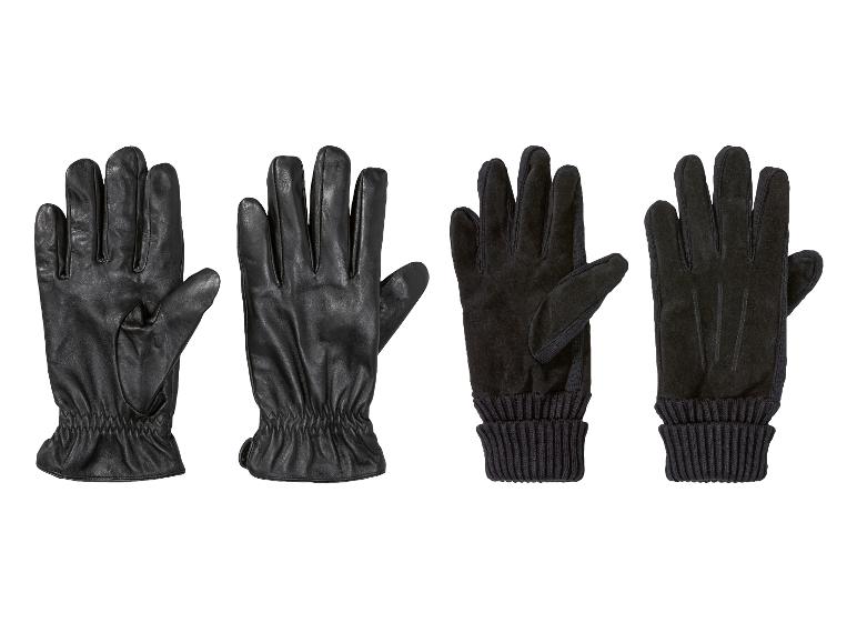 Gants en cuir noirs et gants tricotés.