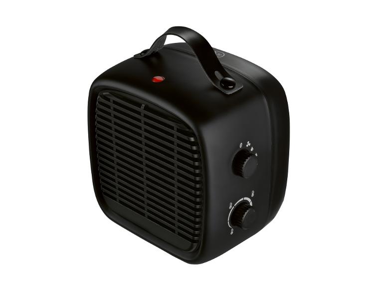 Radiateur électrique portable noir avec poignée et boutons de commande.