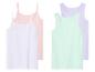Un ensemble de quatre débardeurs basiques en blanc, rose, vert clair et lilas.