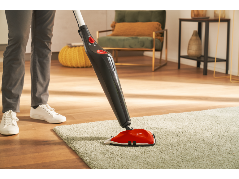 Vue en situation : Nettoyeur vapeur Vileda Steam Plus sur un tapis
