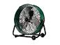 Ventilateur industriel Parkside vert foncé sur roulettes.