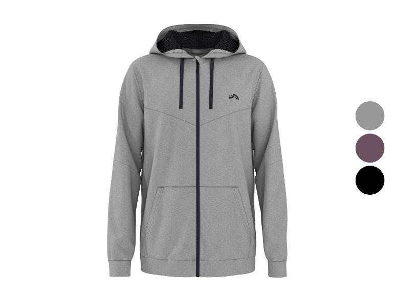 Sweat à capuche zippé gris pour homme avec détails noirs et échantillons de couleurs.