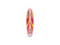 Une planche de paddle gonflable rose et jaune avec un motif tropical.