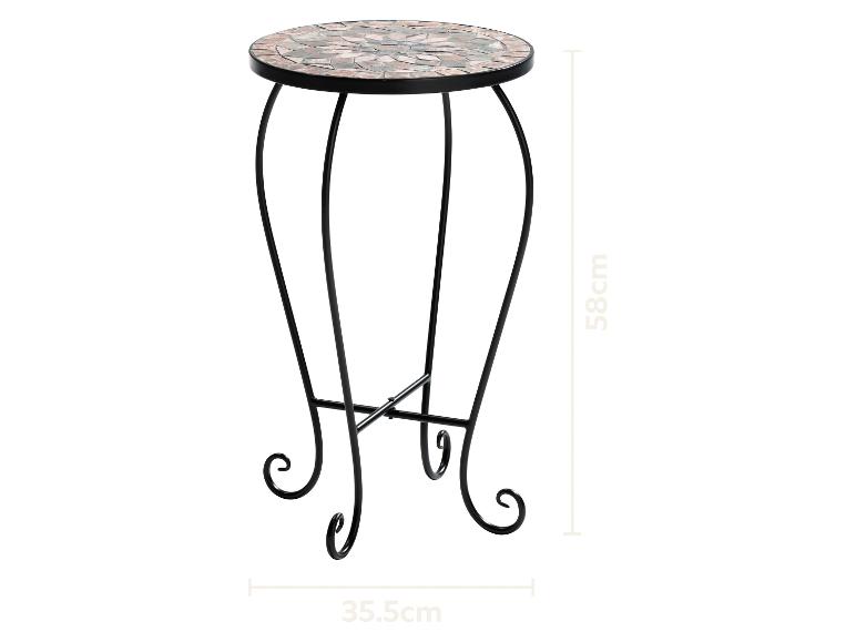 Table d'appoint mosaïque avec cadre en métal noir, 58 cm de haut et 35,5 cm de large.