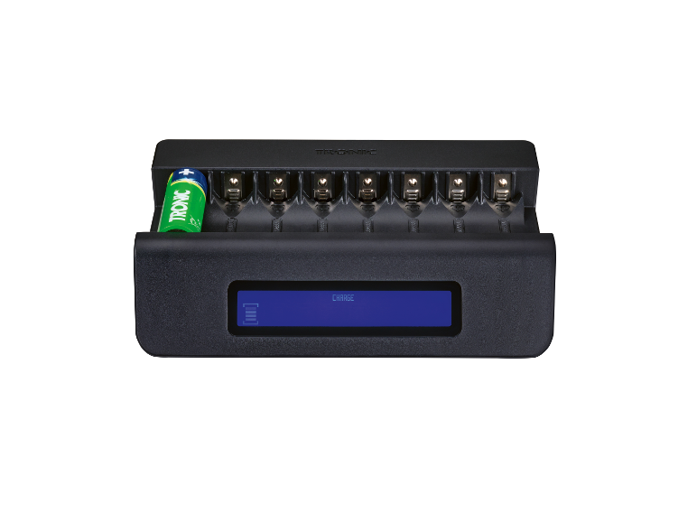 Chargeur Tronsic avec une batterie insérée.