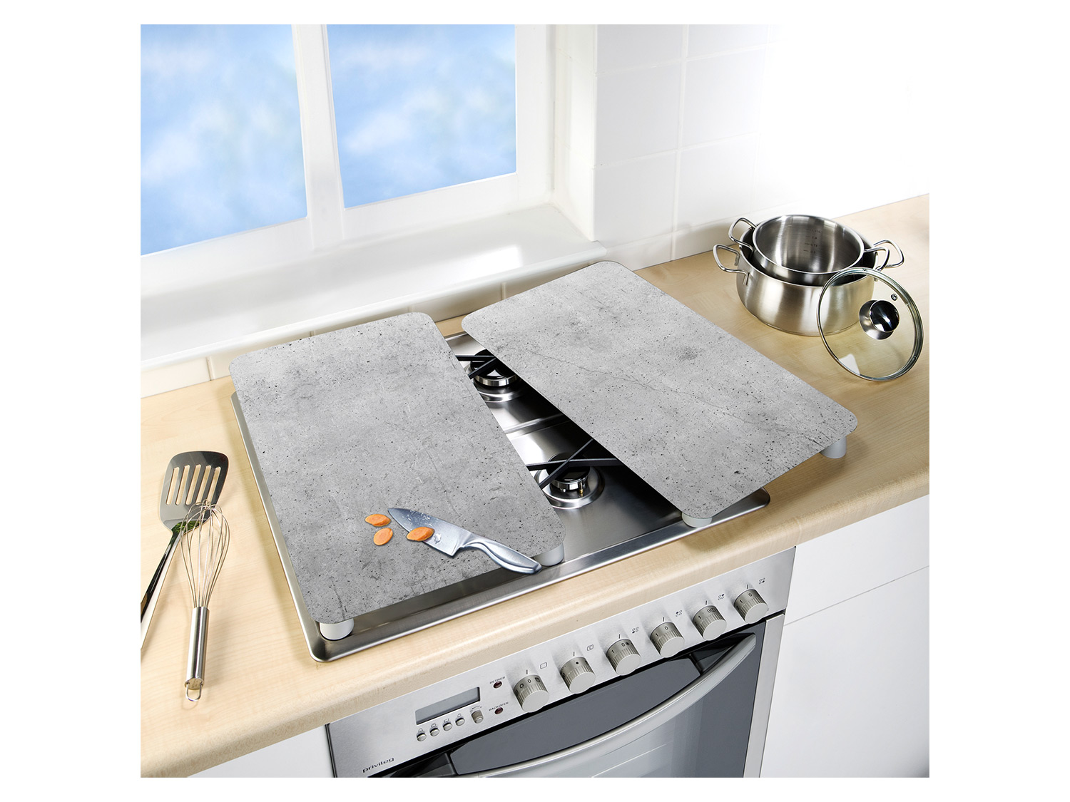 Wenko Plaque de cuisson »Universal«, 2 pièces, pour tous types de feux, en verre trempé. (béton)