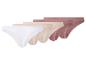 Lot de cinq strings pour femmes en blanc, beige et rose.