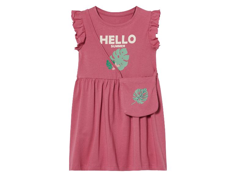 Robe rose pour fille avec motif feuilles tropicales et inscription « Hello Summer ».