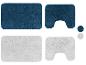 Tapis de bain bleus et gris, rectangulaires et en forme de U.