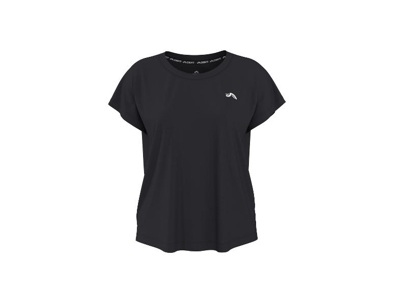 T-shirt de sport noir à manches courtes avec un petit logo blanc sur la poitrine