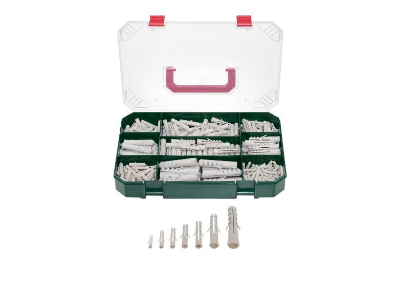 Boîte d'assortiment avec chevilles murales de différentes tailles.