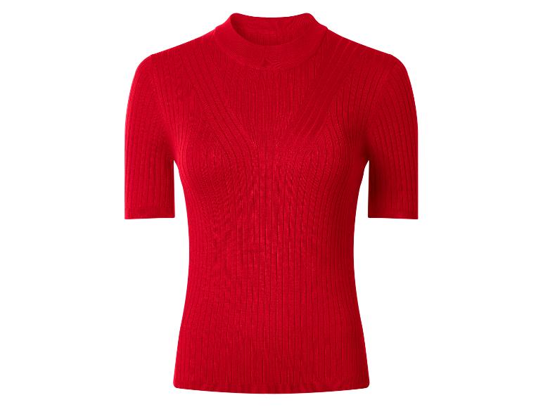 Chemisier côtelé rouge à manches courtes et col montant