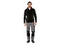 Homme portant un pull de travail noir zippé, un pantalon de travail gris et des chaussures de sécurité noires