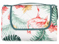 Une couverture de pique-nique pliable avec des flamants roses et des feuilles tropicales.