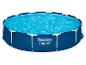 Piscine Bestway Steel Pro ronde, bleue, pleine d'eau.