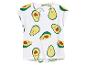 T-shirt blanc à manches courtes avec imprimé avocat souriant.