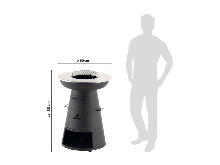 Barbecue rond au charbon de bois avec grille et base, 83 cm de haut et 60 cm de diamètre.