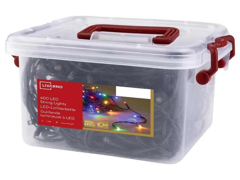 LIVARNO home Lichterkette avec 400 LED sur secteur dans une boîte transparente.