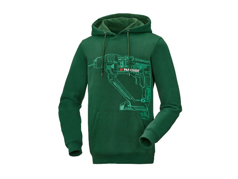 Sweat-shirt à capuche vert Parkside avec un motif de perceuse.