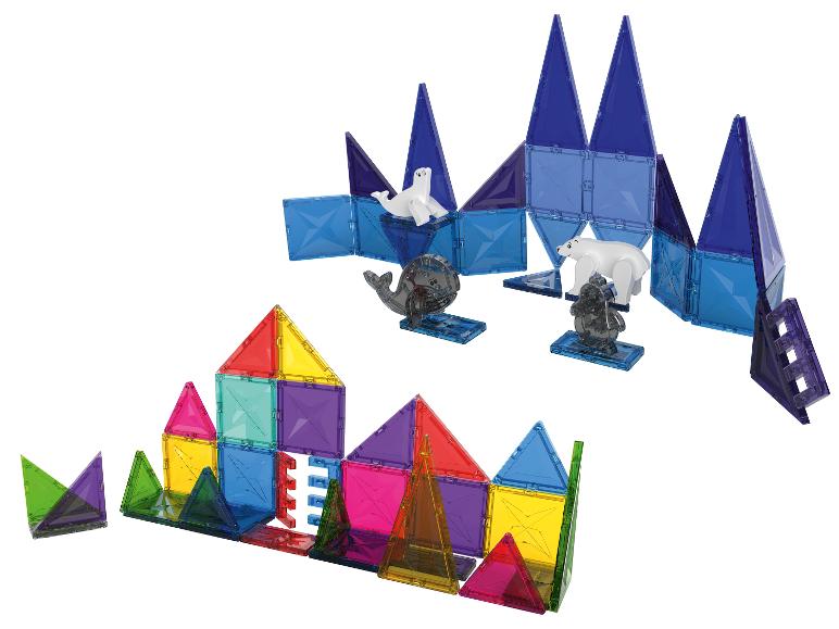 Tuiles de construction magnétiques et figurines d'animaux arctiques.