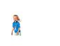 Petite fille en t-shirt bleu imprimé chien et short menthe