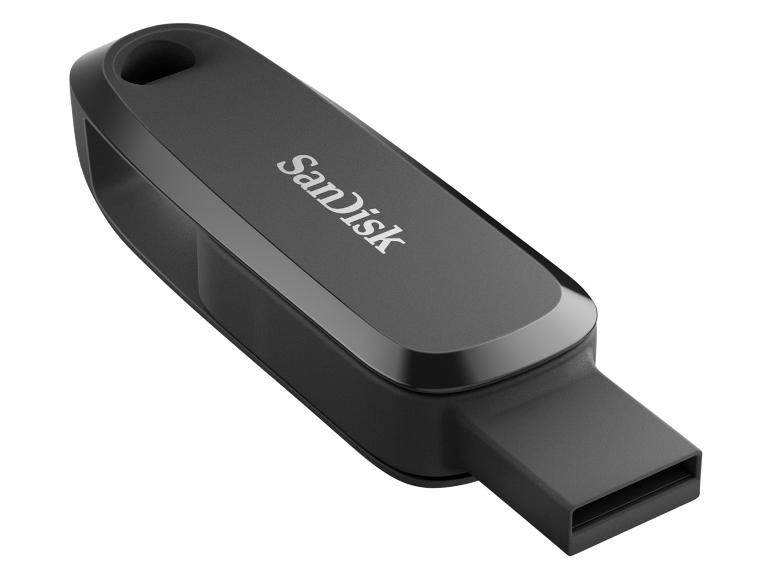 Clé USB noire avec une finition texturée et une boucle pour un porte-clés.