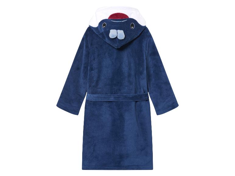 Une robe de chambre bleue avec une capuche en forme de baleine.